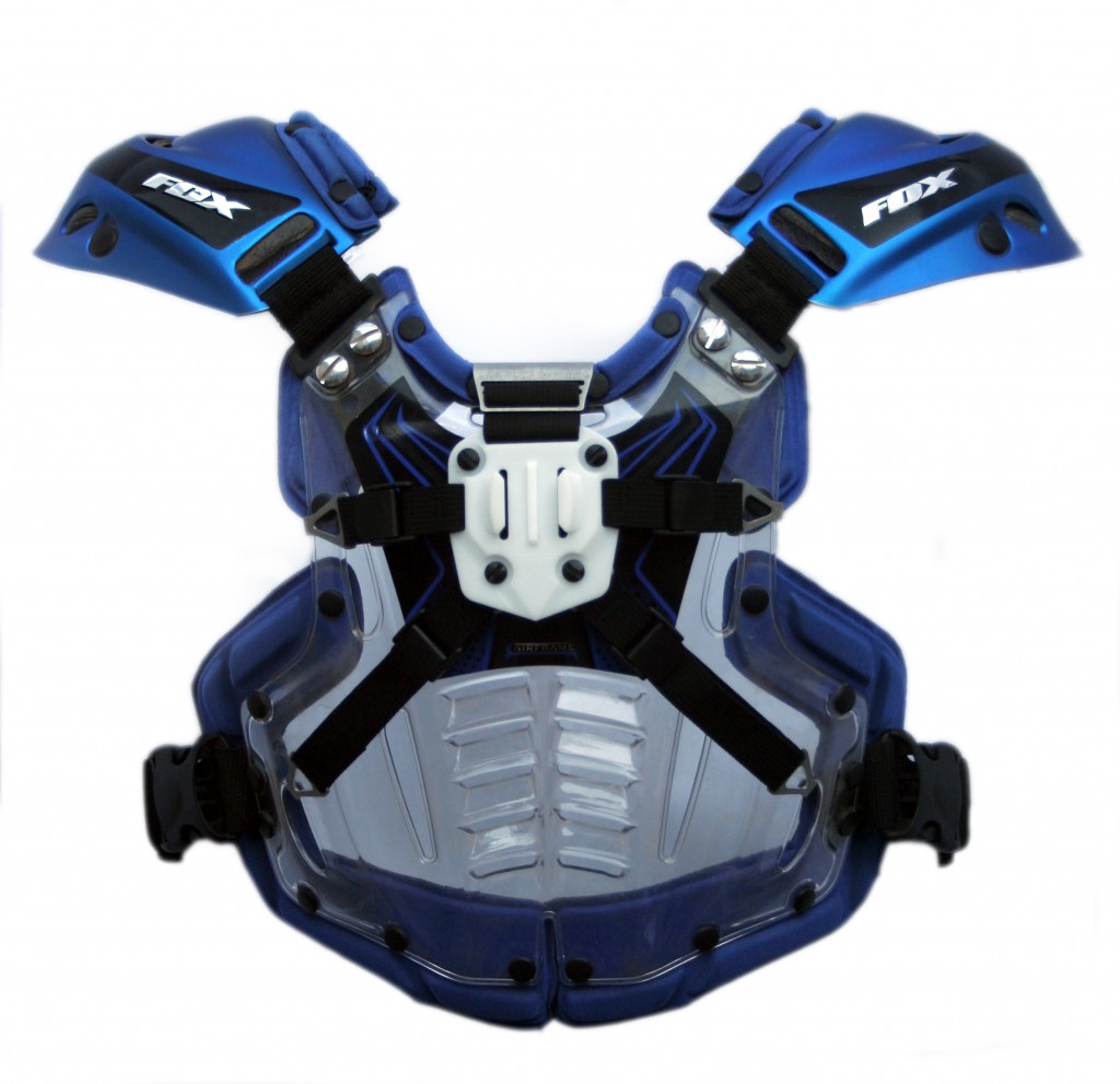 Moto Flak Mount™ (pre-production) mounted on SM Fox Air Frame Chest Protector